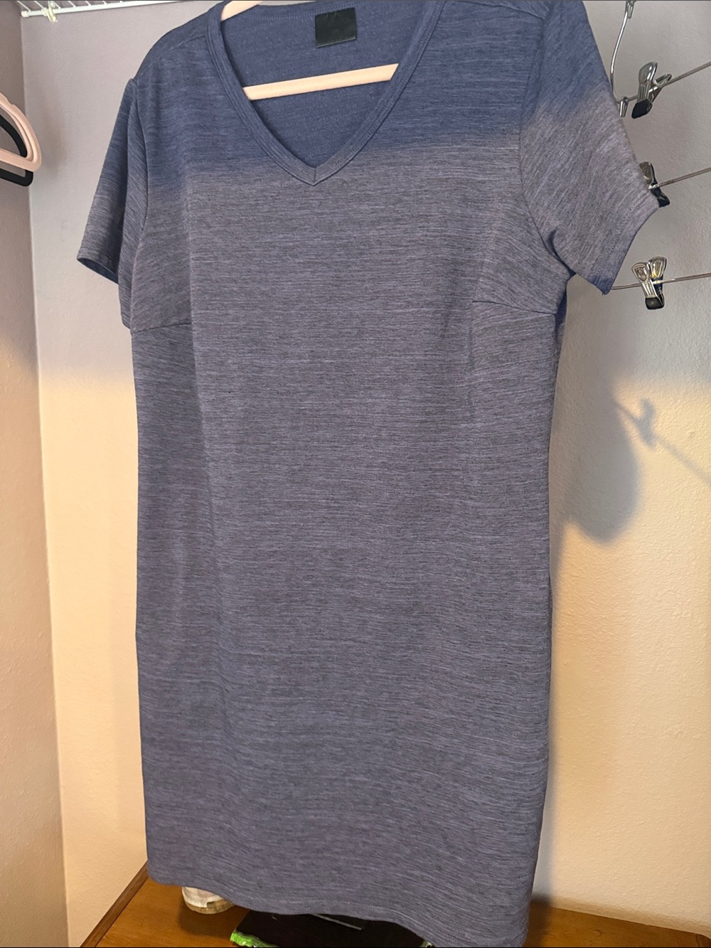V-Neck Heathered Blue Midi Dress